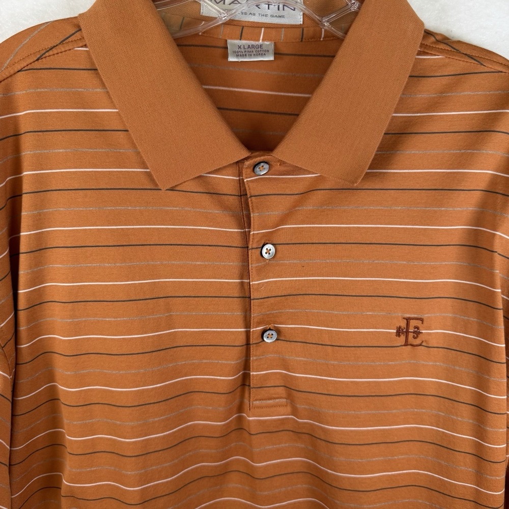 Martin Mens Golf Polo Shirt Orange Blue Stripe 3 Button 100% Pima Cotton Sz XL‎